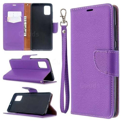 Classic Luxury Litchi Leather Phone Wallet Case for Samsung Galaxy A51 4G - Purple