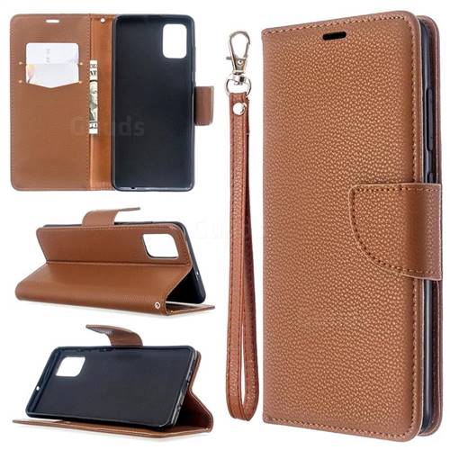 Classic Luxury Litchi Leather Phone Wallet Case for Samsung Galaxy A51 4G - Brown