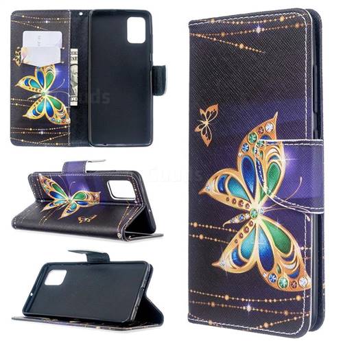 Golden Shining Butterfly Leather Wallet Case for Samsung Galaxy A51 4G