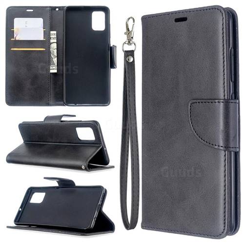 Classic Sheepskin PU Leather Phone Wallet Case for Samsung Galaxy A51 4G - Black