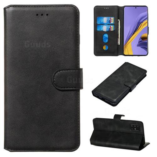 Retro Calf Matte Leather Wallet Phone Case for Samsung Galaxy A51 4G - Black