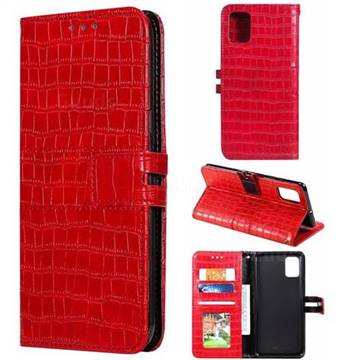 Luxury Crocodile Magnetic Leather Wallet Phone Case for Samsung Galaxy A51 4G - Red