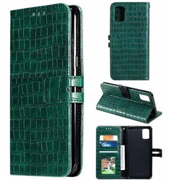 Luxury Crocodile Magnetic Leather Wallet Phone Case for Samsung Galaxy A51 4G - Green