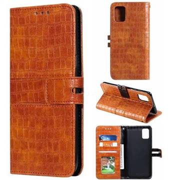 Luxury Crocodile Magnetic Leather Wallet Phone Case for Samsung Galaxy A51 4G - Brown