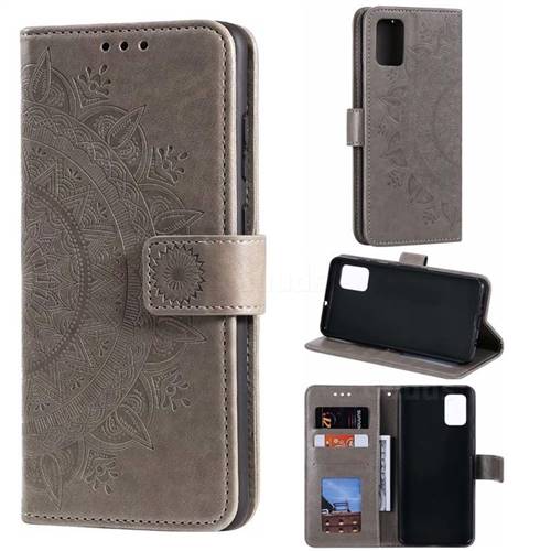 Intricate Embossing Datura Leather Wallet Case for Samsung Galaxy A51 4G - Gray