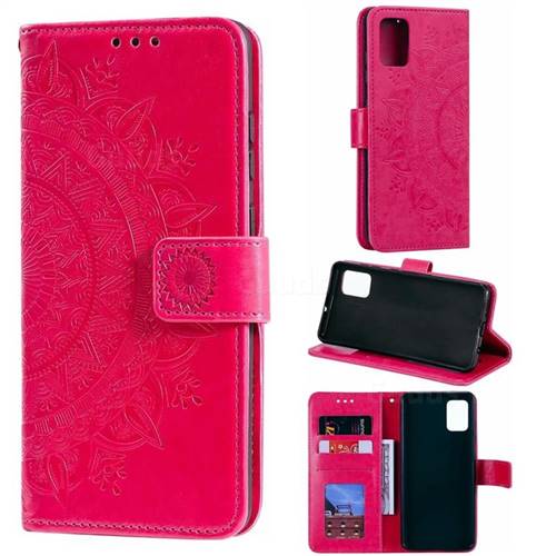 Intricate Embossing Datura Leather Wallet Case for Samsung Galaxy A51 4G - Rose Red