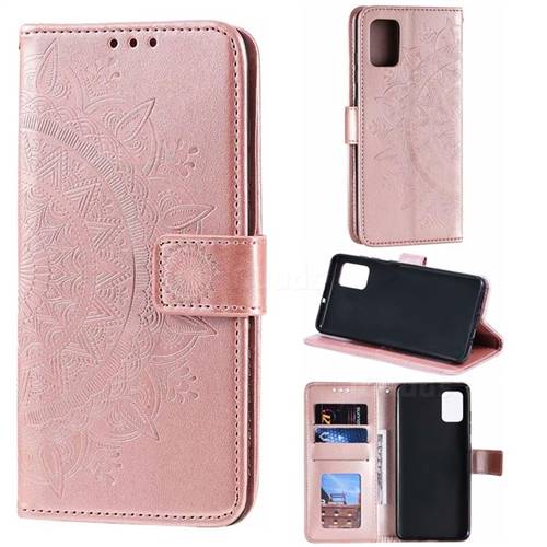 Intricate Embossing Datura Leather Wallet Case for Samsung Galaxy A51 4G - Rose Gold