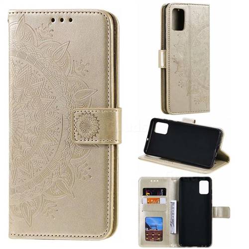 Intricate Embossing Datura Leather Wallet Case for Samsung Galaxy A51 4G - Golden