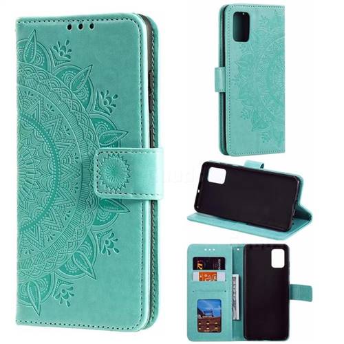 Intricate Embossing Datura Leather Wallet Case for Samsung Galaxy A51 4G - Mint Green