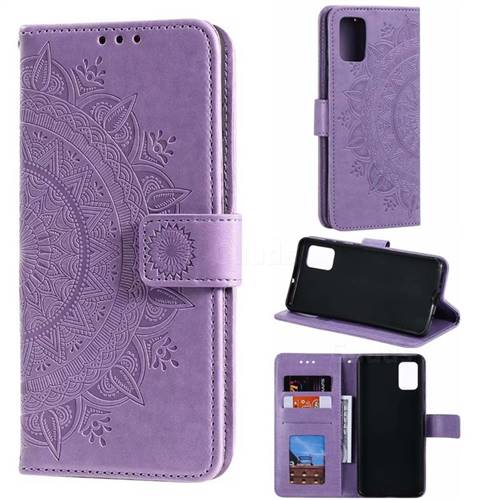Intricate Embossing Datura Leather Wallet Case for Samsung Galaxy A51 4G - Purple