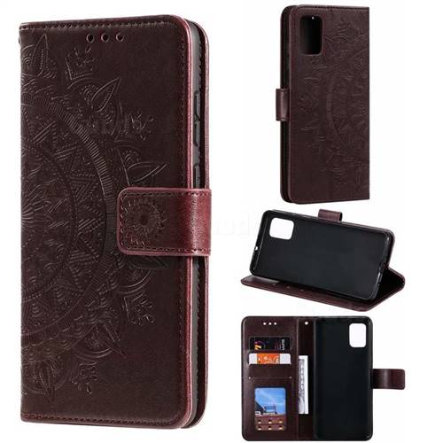 Intricate Embossing Datura Leather Wallet Case for Samsung Galaxy A51 4G - Brown