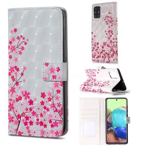 Cherry Blossom 3D Painted Leather Phone Wallet Case for Samsung Galaxy A51 4G