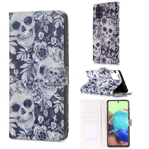 Skull Flower 3D Painted Leather Phone Wallet Case for Samsung Galaxy A51 4G