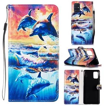 Couple Dolphin Smooth Leather Phone Wallet Case for Samsung Galaxy A51 4G