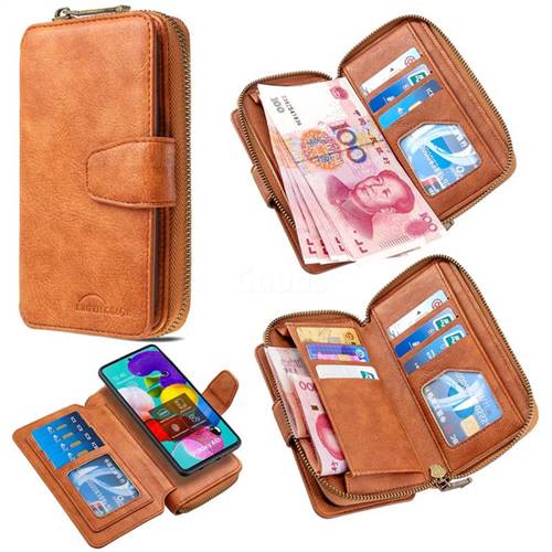 Binfen Color Retro Buckle Zipper Multifunction Leather Phone Wallet for Samsung Galaxy A51 4G - Brown