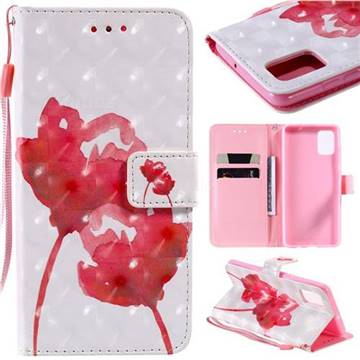 Red Rose 3D Painted Leather Wallet Case for Samsung Galaxy A51 4G