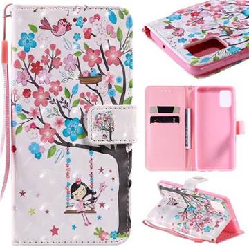 Flower Tree Swing Girl 3D Painted Leather Wallet Case for Samsung Galaxy A51 4G
