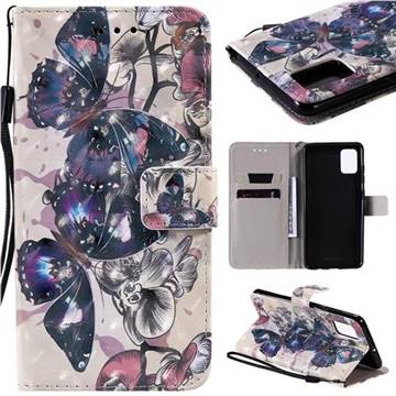 Black Butterfly 3D Painted Leather Wallet Case for Samsung Galaxy A51 4G