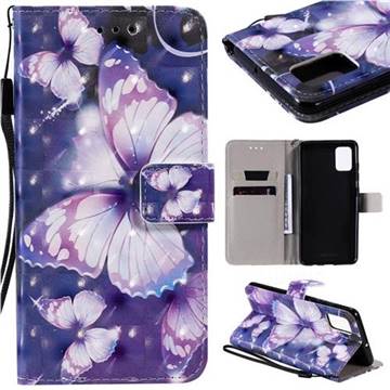 Violet butterfly 3D Painted Leather Wallet Case for Samsung Galaxy A51 4G