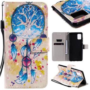Blue Dream Catcher 3D Painted Leather Wallet Case for Samsung Galaxy A51 4G