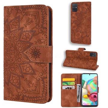 Retro Embossing Mandala Flower Leather Wallet Case for Samsung Galaxy A51 4G - Brown