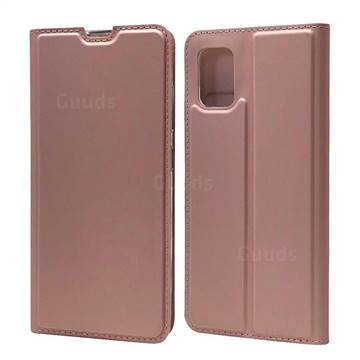 Ultra Slim Card Magnetic Automatic Suction Leather Wallet Case for Samsung Galaxy A51 4G - Rose Gold