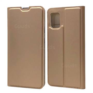 Ultra Slim Card Magnetic Automatic Suction Leather Wallet Case for Samsung Galaxy A51 4G - Champagne