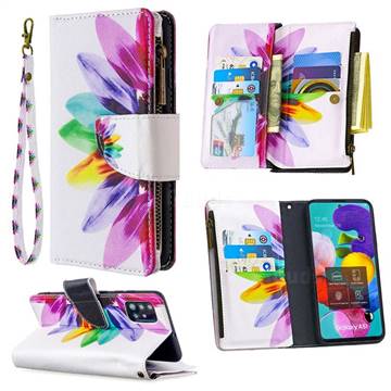 Seven-color Flowers Binfen Color BF03 Retro Zipper Leather Wallet Phone Case for Samsung Galaxy A51 4G