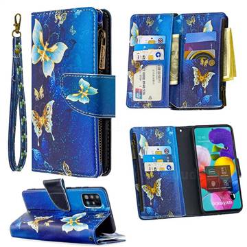 Golden Butterflies Binfen Color BF03 Retro Zipper Leather Wallet Phone Case for Samsung Galaxy A51 4G