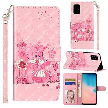Pink Bear 3D Leather Phone Holster Wallet Case for Samsung Galaxy A51 4G