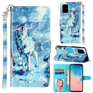 Snow Wolf 3D Leather Phone Holster Wallet Case for Samsung Galaxy A51 4G