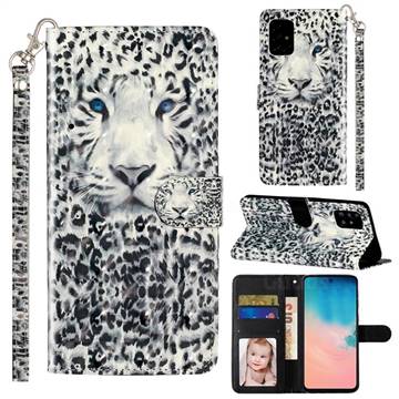 White Leopard 3D Leather Phone Holster Wallet Case for Samsung Galaxy A51 4G