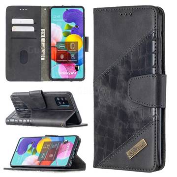 BinfenColor BF04 Color Block Stitching Crocodile Leather Case Cover for Samsung Galaxy A51 4G - Black