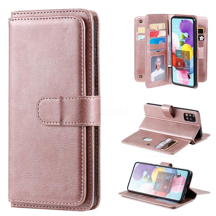 Multi-function Ten Card Slots and Photo Frame PU Leather Wallet Phone Case Cover for Samsung Galaxy A51 4G - Rose Gold