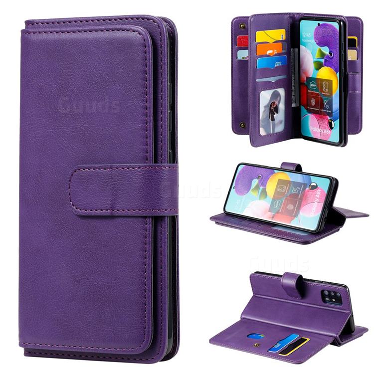 Multi-function Ten Card Slots and Photo Frame PU Leather Wallet Phone Case Cover for Samsung Galaxy A51 4G - Violet