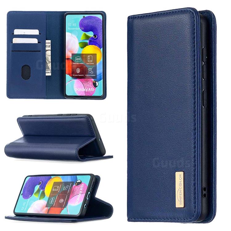 Binfen Color BF06 Luxury Classic Genuine Leather Detachable Magnet Holster Cover for Samsung Galaxy A51 4G - Blue