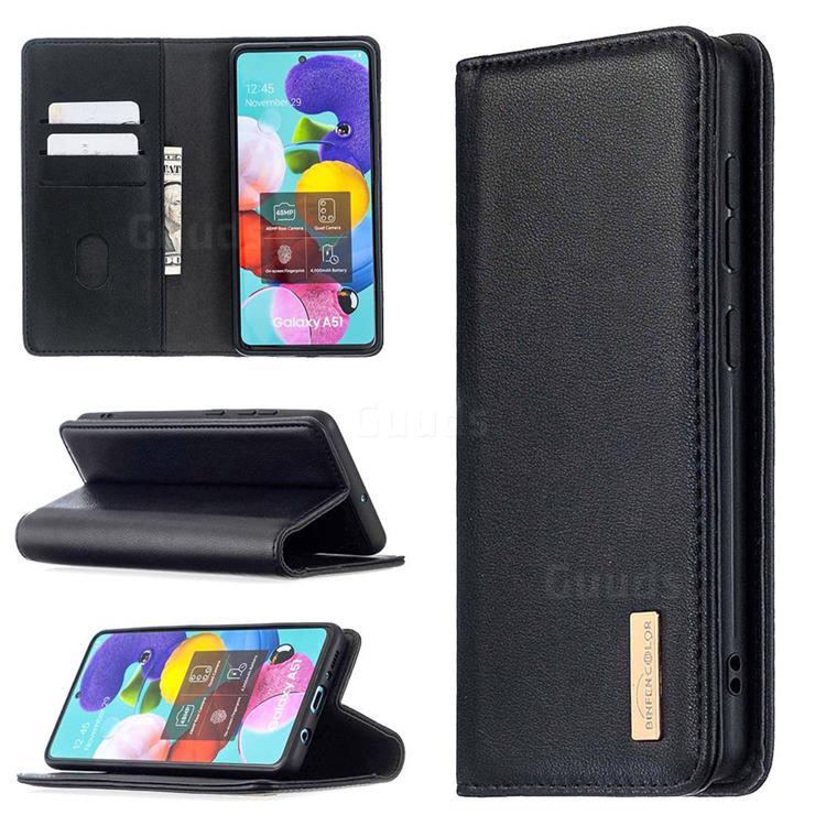 Binfen Color BF06 Luxury Classic Genuine Leather Detachable Magnet Holster Cover for Samsung Galaxy A51 4G - Black
