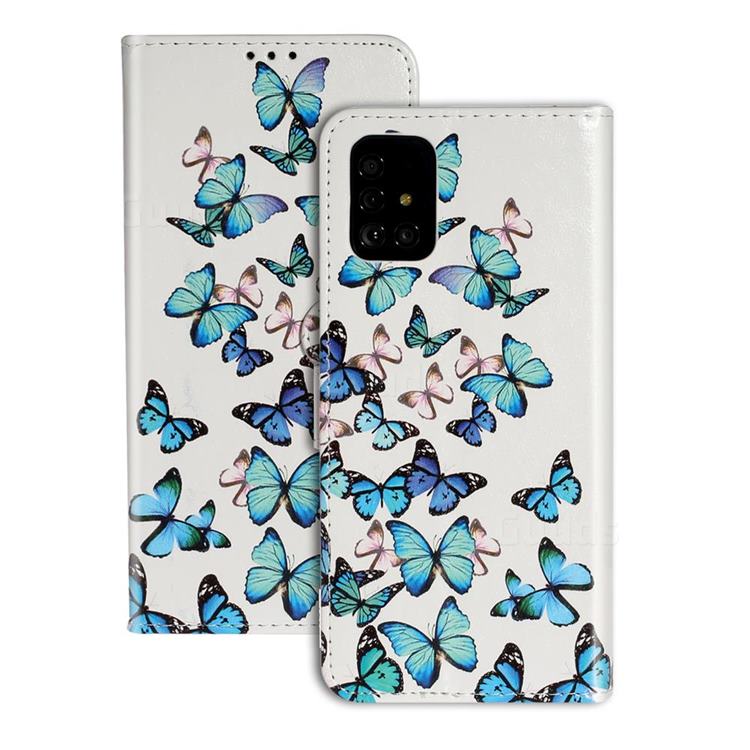 Blue Vivid Butterflies PU Leather Wallet Case for Samsung Galaxy A51 4G
