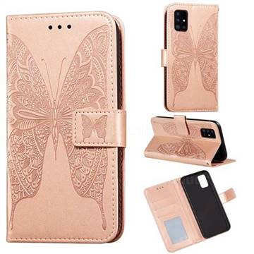 Intricate Embossing Vivid Butterfly Leather Wallet Case for Samsung Galaxy A51 4G - Rose Gold