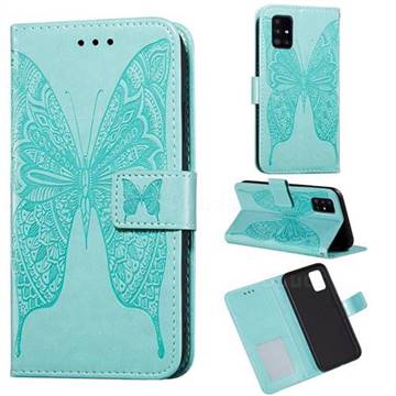 Intricate Embossing Vivid Butterfly Leather Wallet Case for Samsung Galaxy A51 4G - Green