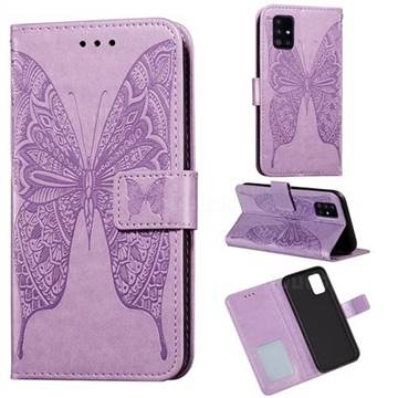Intricate Embossing Vivid Butterfly Leather Wallet Case for Samsung Galaxy A51 4G - Purple