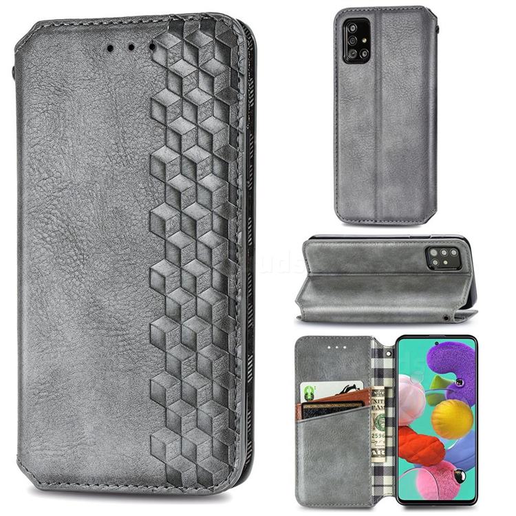 Ultra Slim Fashion Business Card Magnetic Automatic Suction Leather Flip Cover for Samsung Galaxy A51 4G - Grey