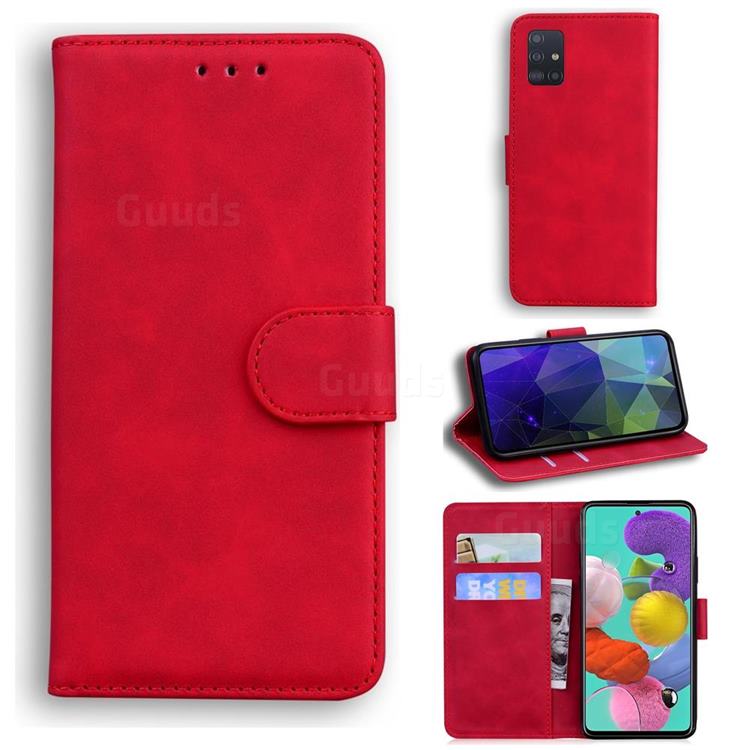 Retro Classic Skin Feel Leather Wallet Phone Case for Samsung Galaxy A51 4G - Red