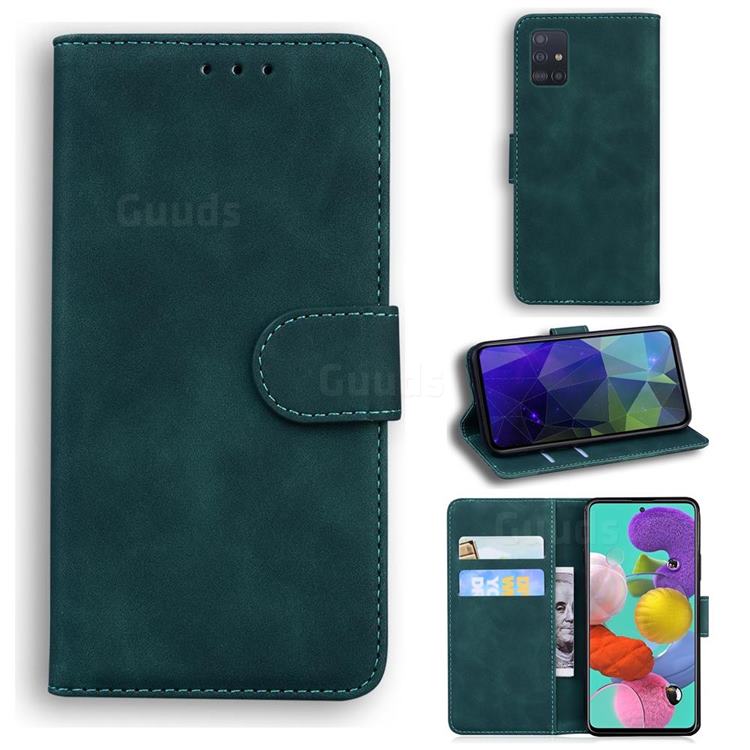 Retro Classic Skin Feel Leather Wallet Phone Case for Samsung Galaxy A51 4G - Green