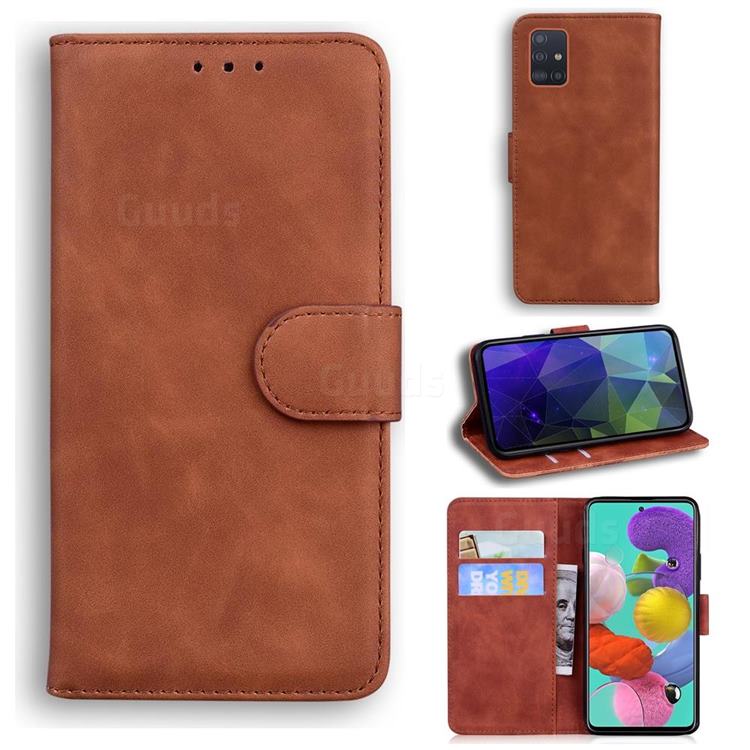 Retro Classic Skin Feel Leather Wallet Phone Case for Samsung Galaxy A51 4G - Brown