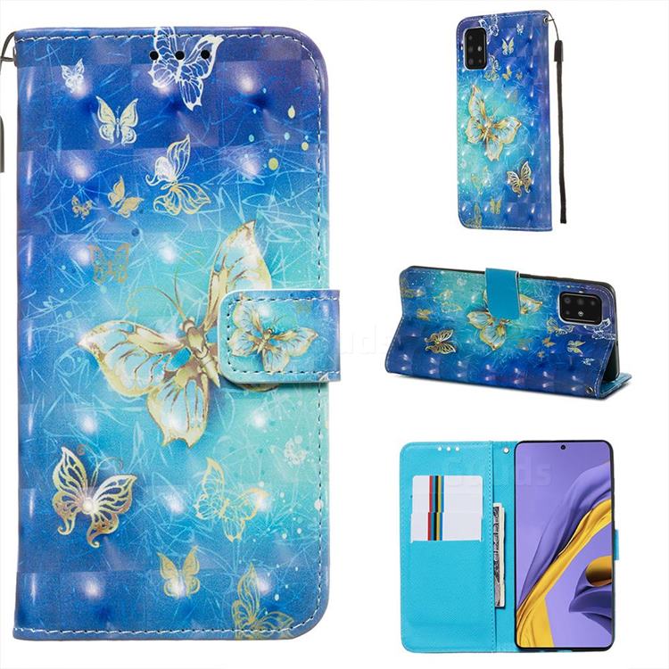 Gold Butterfly 3D Painted Leather Wallet Case for Samsung Galaxy A51 4G
