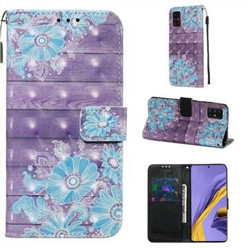 Blue Flower 3D Painted Leather Wallet Case for Samsung Galaxy A51 4G