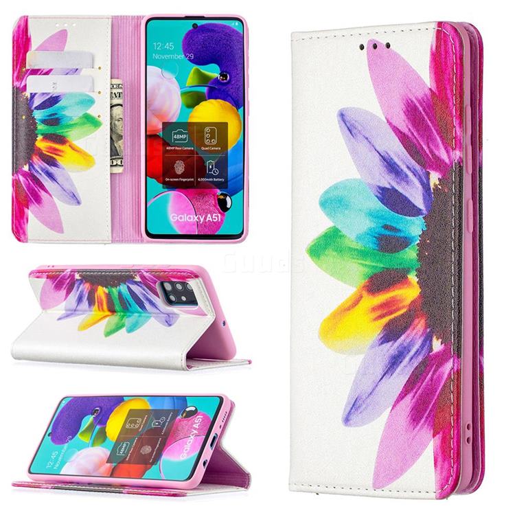 Sun Flower Slim Magnetic Attraction Wallet Flip Cover for Samsung Galaxy A51 4G