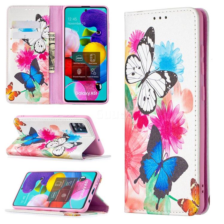 Flying Butterflies Slim Magnetic Attraction Wallet Flip Cover for Samsung Galaxy A51 4G