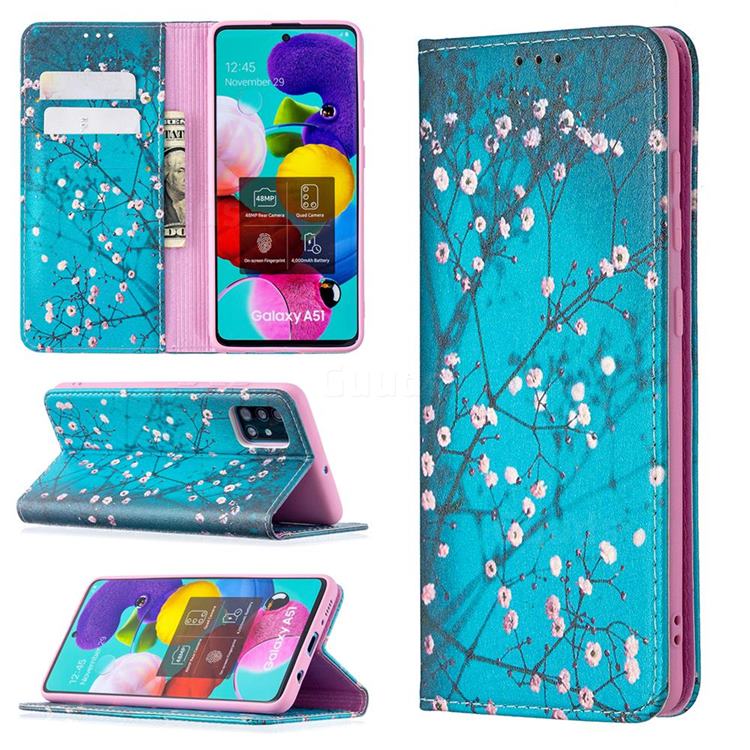 Plum Blossom Slim Magnetic Attraction Wallet Flip Cover for Samsung Galaxy A51 4G